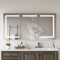 Armoire à pharmacie intelligente avec miroir LED de 60 pouces, 3 portes, pour salle de bain, montage mural, anti-buée, interrupteur tactile à intensité variable