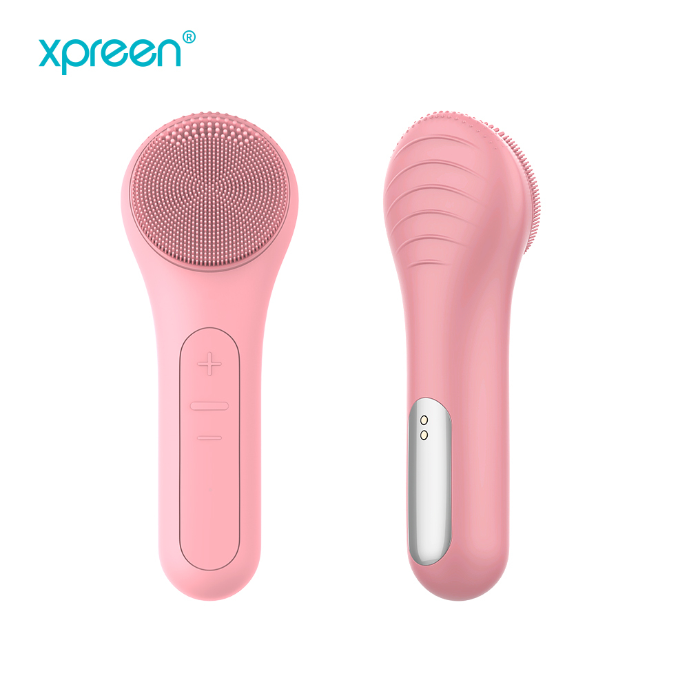 Electric face brush pink heated facial cleansing sonic brush