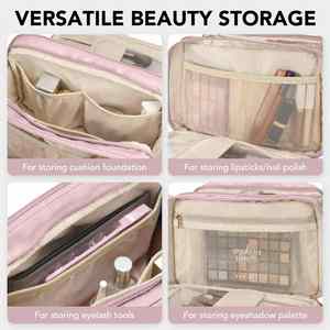 Travel Makeup Bag Large Capacity Cosmetic Organizer Opening Waterproof <b>Storage</b> <b>Toiletry</b> Bags Vertical Free-Standing Brush Holder - Product Image 4