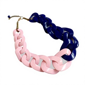Pink and Navy Blue Resin <b>Chain</b> Necklace High Quality Trendy Statement Design Jewelry Cute Unisex Fashionable Accessory Woman - Product Image 3