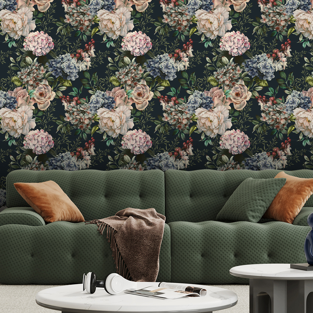 Dunkle florale Vintage selbst klebende Tapete, botanische Tapete Peel and Stick Flower Wallpaper