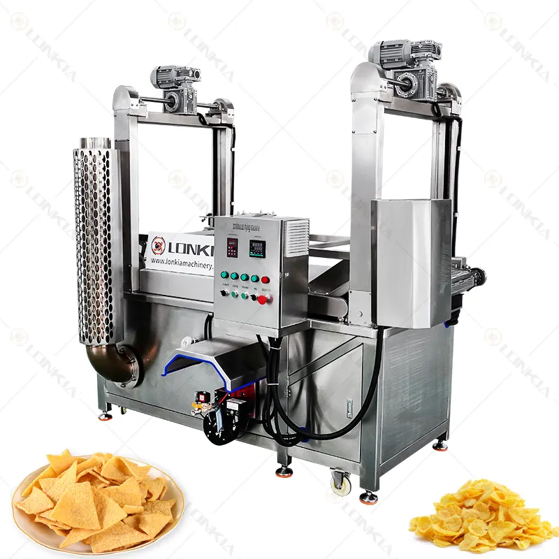LONKIA soğan gevreği kızartma makinesi aperatif kızartma ekipmanları elektrikli gaz ısıtma otomatik sürekli konveyör fritöz