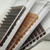 Extensions de cils en vison couleur beurre marron, différentes nuances (0.03, 0.05, 0.07), en plateaux avec boîte en papier, pour marque privée