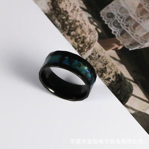 Men's Titanium Steel Ring Black Plated <b>Abalone</b> <b>Shell</b> Inlay Wedding Band SA1217 - Product Image 4
