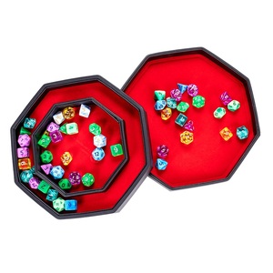 Plateau à dés imbriqués 2-en-1 avec logo personnalisé, support octogonal en cuir et plateau en velours rouge pour jeux de table et accessoires de fête - Product Image 4