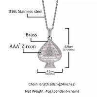 Hip hop coeur pendentif filles diamant femmes accessoires bijoux glacé 18k plaqué or zircon mignon coeur pendentif collier