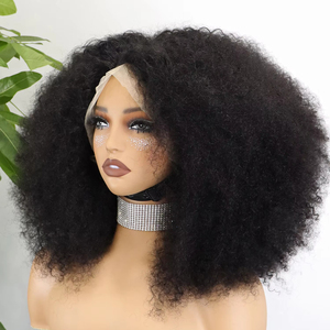 13x4 perruques de cheveux frontaux en dentelle 350% densité de cheveux humains vierges perruques courtes Bob délié naturel perruques Afro crépus bouclés pour les femmes noires - Product Image 1