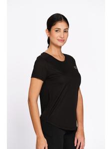 T-shirt de sport en polyester noir pour femme Munns & Mars, col rond, coupe performance, idéal pour la gym et la course à pied - Product Image 4