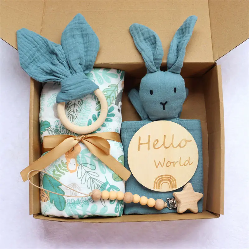 2023 new arrival new born baby gifts set organic cotton Swaddle blanket baby shower gift set