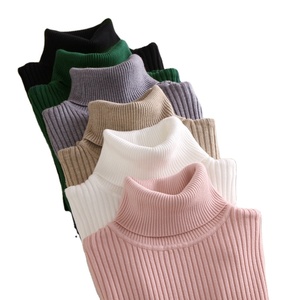 Donne di autunno Dolcevita di Alta Collo di Colore Solido Sottile A Maniche Lunghe A Righe Lavorato A Maglia Delle Signore Leggero Pullover Maglione - Product Image 1
