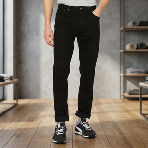 Jean en denim de coton coupe slim pour homme, jambe droite, poids moyen, délavage classique, couleur unie, style décontracté, idéal pour l'automne - Product Image 2