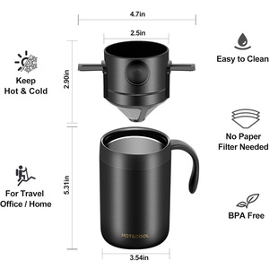 Mug de camping isotherme pour barbecue, tasse de voyage en métal à double paroi sous vide avec poignée et couvercle - Product Image 2