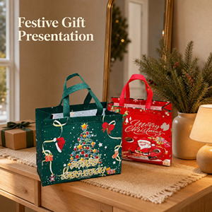 Sacs cadeaux de Noël en gros, réutilisables, motif léopard, en tissu non tissé, avec poignées, extra grands, pour la vente au détail et les cadeaux festifs - Product Image 2
