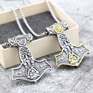 yunnique Viking Thor Hammer Pendant Necklace Stainless Steel Celtic Knot Design Unisex Gift Jewelry - Product Image 1