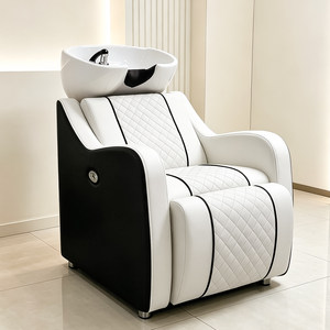 Nuovo Modello di Lettino per Lavaggio Capelli con Lavabo in Ceramica, Telaio in Legno, Poggiapiedi Regolabile <span class=keywords><strong>e</strong></span> Spugna ad Alta Densità per Barbieri <span class=keywords><strong>e</strong></span> Saloni - Product Image 1