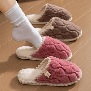 Cotton Slippers Ladies Soft Warm Indoor Non-slip Home Plush Autumn Winter Soft Fur Style <b>Slide</b> Design Couples Bedroom Slipper - Product Image 1