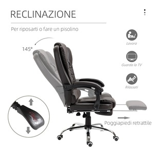 HOMCOM-Silla de oficina ejecutiva con respaldo alto, silla reclinable de cuero PU con reposapiés retráctil, reposabrazos acolchado, café - Product Image 3