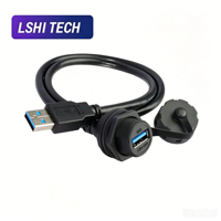 Cable de Extensión USB 3.0 M20 IP67 para Montaje en Panel con Conector Hembra y Conector Macho USB para Equipos Industriales