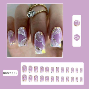<span class=keywords><strong>Uñas</strong></span> Postizas Cuadradas Medianas al por Mayor con Diseño Degradado de <span class=keywords><strong>Nubes</strong></span> y Conchas - Product Image 5