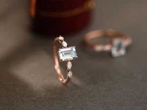 Xinfly Classic 18K Marquise Cut Diamond Aquamarine <b>Ring</b> for Wedding Engagement Gift Party or Everyday Wear - Product Image 2