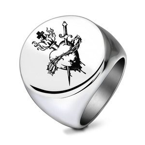 Bague en forme de cœur en acier inoxydable, Style Punk européen et américain, ronde de 22mm, Vintage, bijoux cadeau pour femmes - Product Image 5