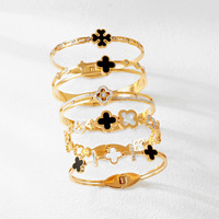 Bracelet écologique pour femme, plaqué or, motif trèfle à quatre feuilles, surface miroir dorée, style européen et américain