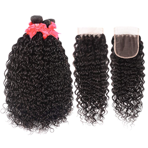 Extensions de cheveux brésiliens Water Wave avec closure, 100% naturelles non traitées, avec closure 4x4, raie libre, ondulées et bouclées, effet mouillé - Product Image 3
