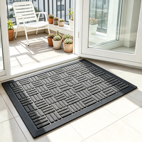 Tapis d'entrée en caoutchouc noir à texture géométrique en relief, tapis de porte robuste antidérapant pour la maison, le bureau et l'usage commercial