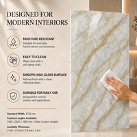 Panneau mural en PVC brillant MORLENX gris clair beige veiné marbre, feuille de marbre UV pour projets d'aménagement intérieur hôtelier
