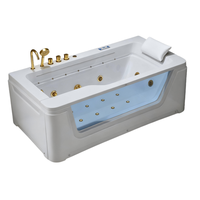 Baignoire Spa Rectangulaire Autoportante Villa avec Hydromassage à Air, 8 Jets, Drainage à Double Jupe, en Acrylique, pour 2 Personnes