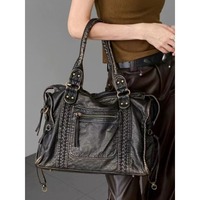 Nouveau Sac Fourre-tout Moyen Femme Style Moto Rétro Français 2026 avec Fermeture Éclair, Porté Épaule ou Croisé, Grande Capacité, Tendance pour le Quotidien