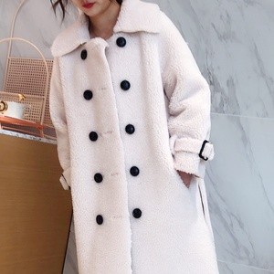 Của Phụ nữ mùa đông dài áo kẻ sọc đôi ngực áo khoác Teddy lông Cashmere lông lỏng lẻo dây kéo Faux shearling cừu len - Product Image 2