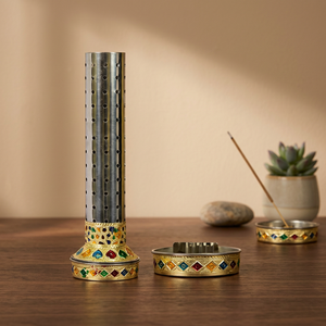 Support de bâtonnets d'encens en laiton de qualité supérieure avec plateau de récupération des cendres pour la décoration de la maison et des temples (Pooja) - Product Image 4