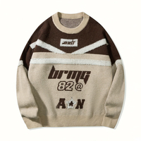 Pull en tricot à col rond pour homme, design color block épais d'hiver, motif de lettres, logo sur le devant, 42% acrylique, 28% polyamide, 30%