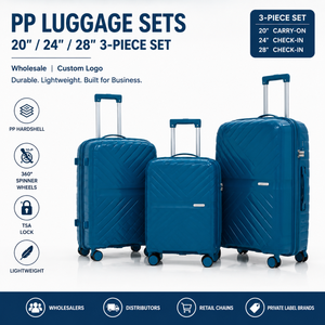 <span class=keywords><strong>Valise</strong></span> rigide PP de fabricant, ensemble de 3 pièces bleu sarcelle, à 4 roues pivotantes, coque géométrique, assortiment de stock - Product Image 1
