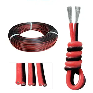 Cable paralelo de silicona para energía solar, cable de silicona de 2 núcleos, rojo y negro, 14awg, 16awg, 18awg, 20awg, 22awg, 24awg, 26awg, 28awg