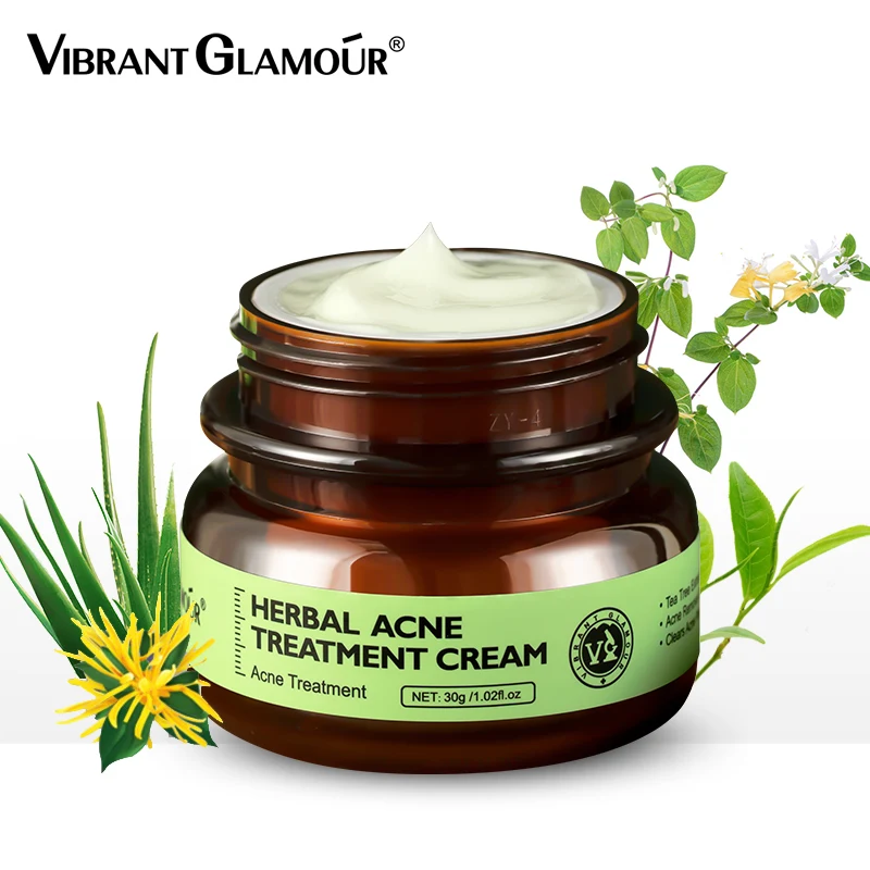 VIBRANT GLAMOUR Herbal Acne Treatment Cream Oil Control Brighten Nourish Whitening Shrink Pores Remove Scars Marks Skin Care30g