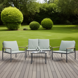 Light <b>Grey</b> Anthracite Garden Lounge Set Steel <b>Frame</b> Contemporary Outdoor Furniture 4 Seater - Product Image 2