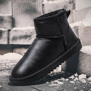 Botas de nieve de cuero genuino, color negro y gris, tacón bajo, tacón plano, impermeables, forradas de lana, zapatos de invierno sin cordones, tallas 36 a 47 - Product Image 4