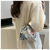 Sac à dos en toile vintage à motif floral avec cordon de serrage, mini sac à main en peluche pour femme, sac à bandoulière mignon pour téléphone, petit sac décontracté pour femme au quotidien