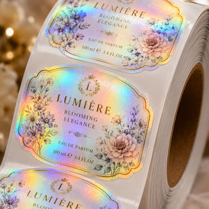 Rouleaux d'autocollants holographiques personnalisés pour parfums, étiquettes laser arc-en-ciel, film brillant, autocollants imprimés avec motifs personnalisés pour emballages cosmétiques - Product Image 5