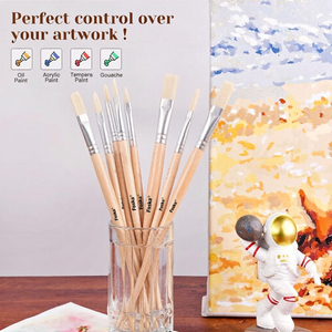 Ensemble de 12 pinceaux à poils de porc blancs à long manche, hautement élastiques, pour peinture acrylique, huile, <span class=keywords><strong>gouache</strong></span>, <span class=keywords><strong>aquarelle</strong></span> <span class=keywords><strong>et</strong></span> peinture sur visage - Product Image 6