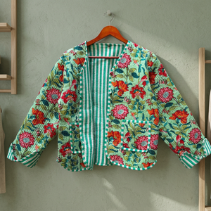 Veste matelassée longue pour femme, style bohème, imprimée, avec boutons, patchwork indien fait main, durable, imperméable, réversible, 100% coton - Product Image 3