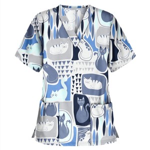 Divisa da Infermiera per Donne, Maglietta a Maniche Corte con Scollo a V e Tasca, Motivo Coniglietto e Uova per Insegnanti di Asilo - Product Image 4