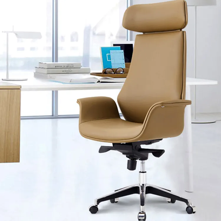 Muebles de oficina respaldo alto giratorio ergonómico de lujo de cuero genuino silla de oficina sillas de oficina ejecutivas para Jefe gerente CEO