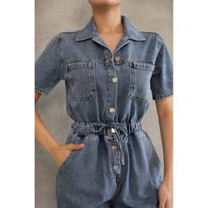 Overol de Mezclilla para Mujer, Cintura Elástica, 100% Algodón, Lavable, Estilo Simple - Product Image 6