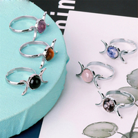 Nouvelle Lune Soleil Cristal Naturel Anneaux Réglable Améthyste Rose Quartz Sorcière Anneaux pour Femmes