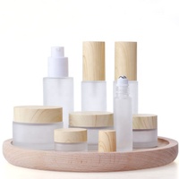 Tarro de Vidrio Esmerilado de 5 g, 10 g, 15 g, 20 g, 30 g, 50 g, 100 g, Tarro Cosmético de Vidrio con Tapa de Madera o Plástico para Crema Facial