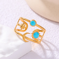 Venta caliente Moon Star Sun Oil Goteo de acero inoxidable Anillo abierto Mujeres Luz Lujo Estilo de gama alta Anillo de joyería al por mayor para mujeres