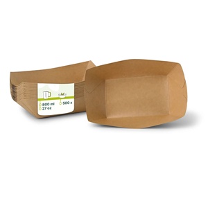 Barquettes carrées pour en-cas en carton brun enduit, écologiques, biodégradables, compostables, en matériau naturel, 800 ml, 21,5 x 16 x 5,5 cm - Product Image 1